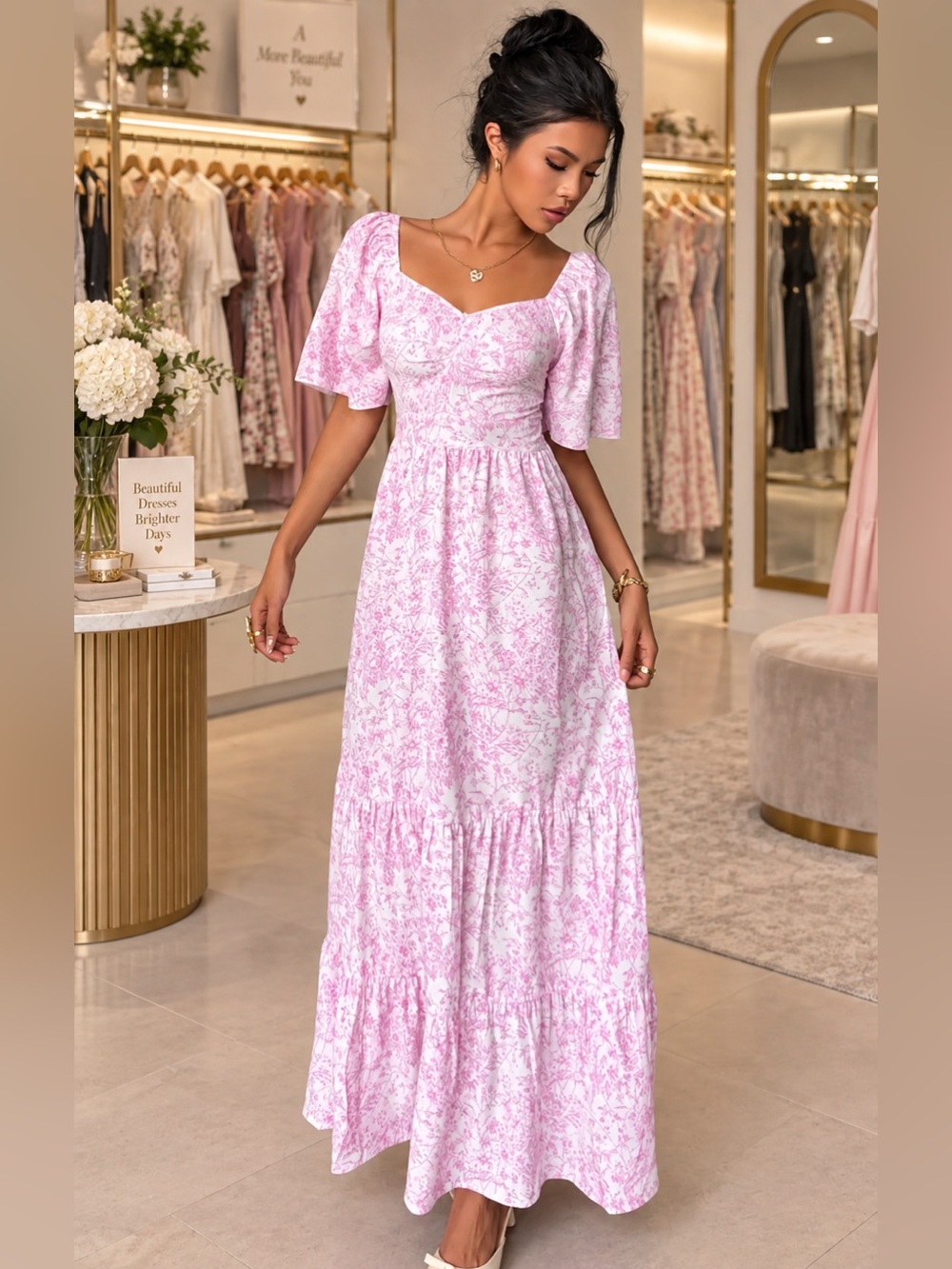 Pink Floral Maxi Dress NWT Size 6 Size M